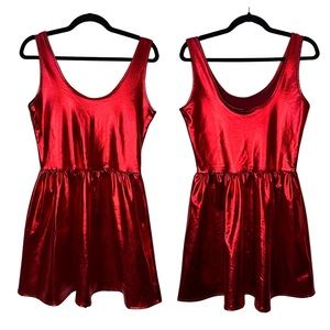 Route 3 Metallic Red Faux Leather Sleeveless Scoop Neck Fit And Flare Mini Dress